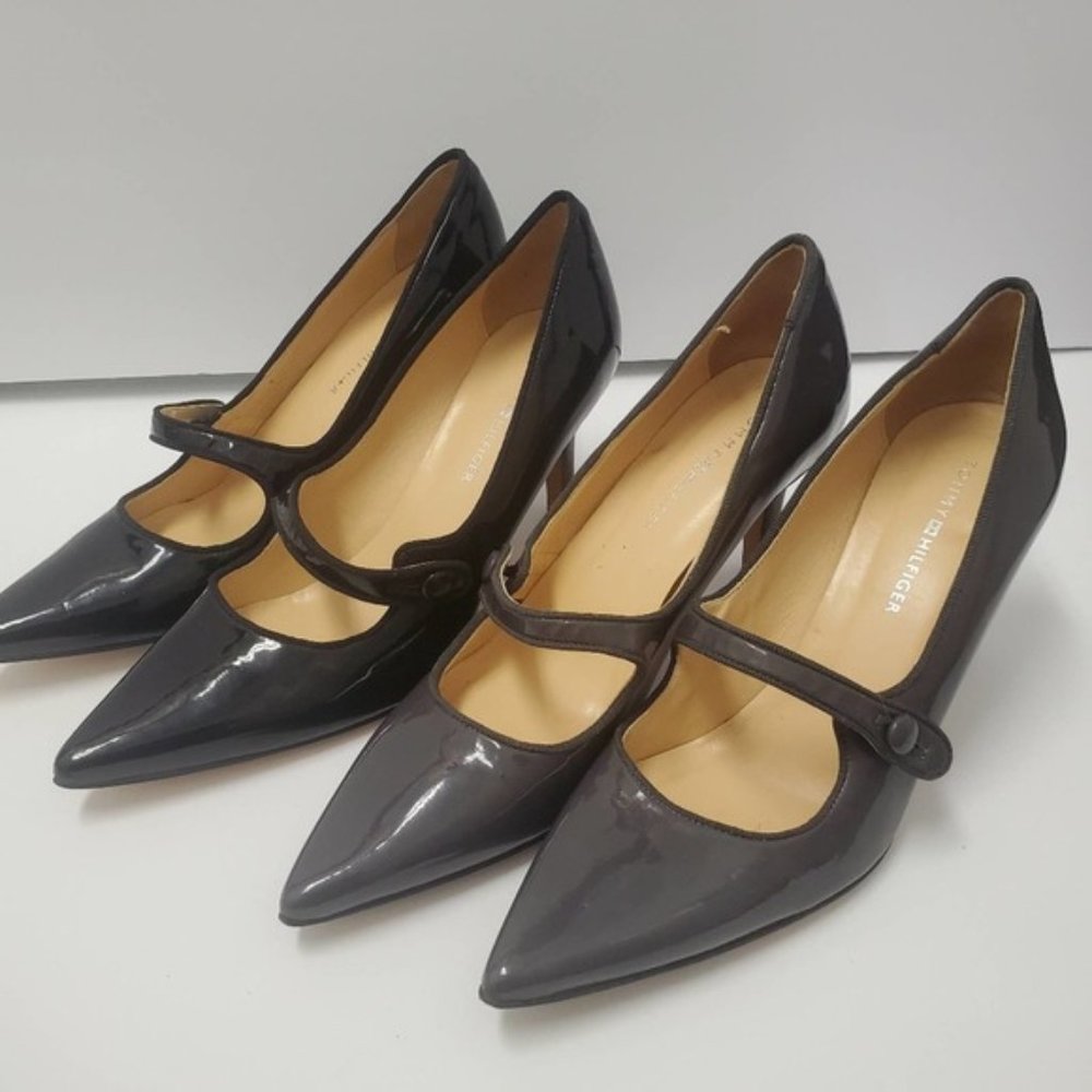 Tommy Hilfiger Patent Leather Heels Black Grey Shoes